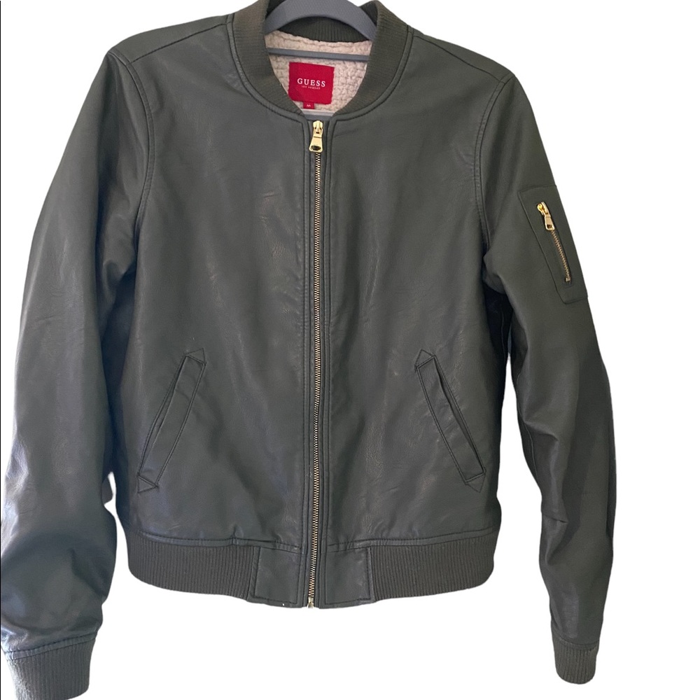 Guess Green Faux Leather Jacket Size Medium